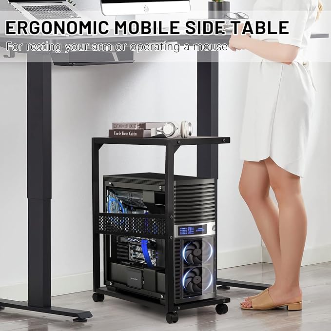 Bfttlity Large PC Stand Computer Tower Stand 2-Tier Metal CPU Holder with Locking Caster Wheels Suitable for Most PC (XL, Black)