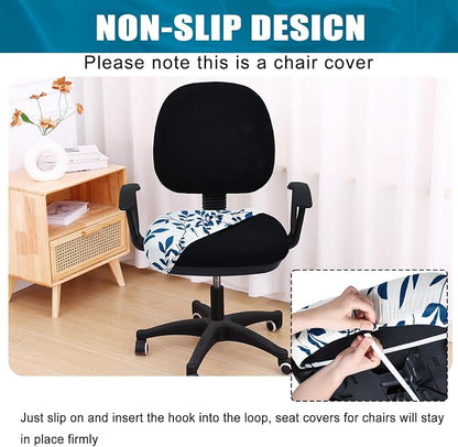 Smiry Printed Office Computer Chair Seat Covers, Stretch Fit Universal Desk Rotating Chair Cover Washable Removable Seat Cushion Protectors - Teal and White