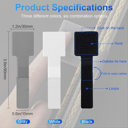 80 PCS Hook and Loop Cable Ties, Self Adhesive Cable Management Straps, Reusable Cord and Wire Organizer Clips for Under Desk, Computer, TV, Gaming Setup, Home Office and Kitchen, Black and Gray