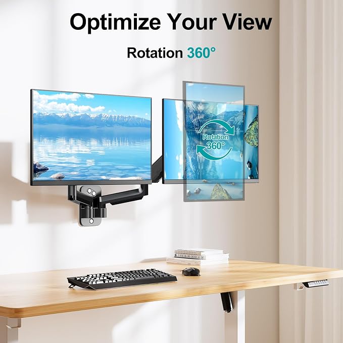 MOUNT PRO Dual Monitor Wall Mount for 13 to 32 Inch Screens, Wall Monitor Arm for 2 Monitors, Each Holds Up to 19.8lbs, Full Motion Wall Monitor Mount with VESA 75x75/100x100, Home Office Setup