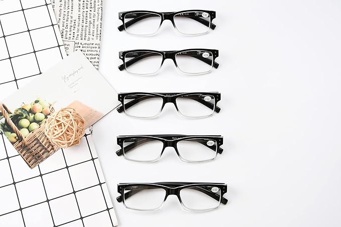 Eyekepper Vintage Reading Glasses for Men - 5 Pack Spring Hinges Classic Readers - Black-Clear Frame +2.25