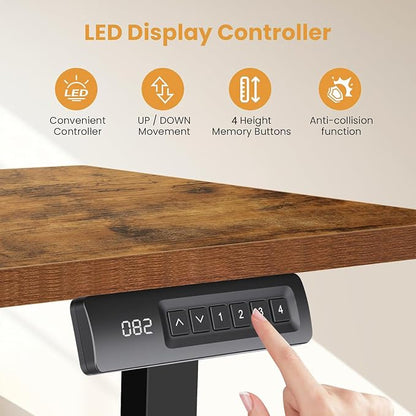 63” L Shaped Standing Desk with Charging Station,Supports Left and Right Swapping,Electric Height Adjustable Corner Stand Up Desk.Free Hook, Lockable Wheels,Mouse Pad,Brown