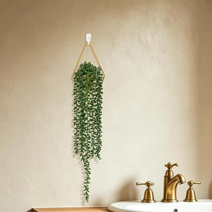 2 Pack Artificial Hanging Plants with Geometric Metal Wall Planter, Faux String of Pearls Hanging Plant, Fake Succulent Vine Potted Plant for Wall Decor, Indoor Outdoor Home Office Garden Patio Decor