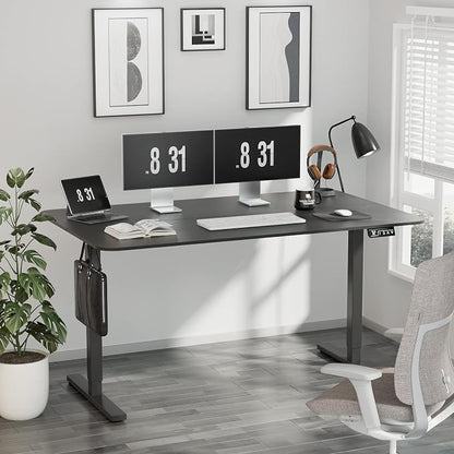 YESHOMY Height Adjustable Electric Standing Desk, Memory Home Office Sit Stand up Desk with Phone Holder and USB Charging Port, Black Leg/Black Top