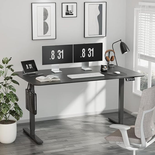 YESHOMY Height Adjustable Electric Standing Desk, Memory Home Office Sit Stand up Desk with Phone Holder and USB Charging Port, Black Leg/Black Top
