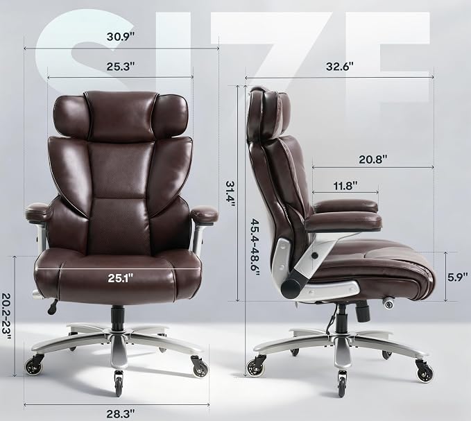 FLEXISPOT 600lbs Big and Tall Office Chair for Heavy People, High Back Heavy Duty Computer Chair with Lumbar Support 2D Armrest, Desk Chairs for Working Gaming Relaxing Cross Legged, PU Leather, Brown