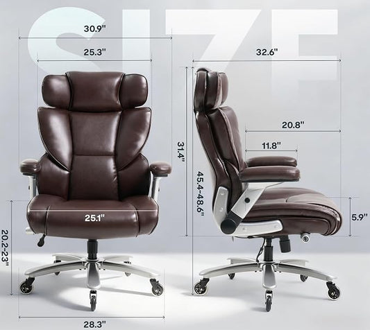 FLEXISPOT 600lbs Big and Tall Office Chair for Heavy People, High Back Heavy Duty Computer Chair with Lumbar Support 2D Armrest, Desk Chairs for Working Gaming Relaxing Cross Legged, PU Leather, Brown