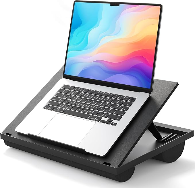 HUANUO Lap Desk, Portable Laptop Stand Fits Up to 15.6 Inch Laptops, Adjustable with 8 Angles Lap Desks for Adults - Dual Cushion Desk for Sofa, Bed, Car or Work Table