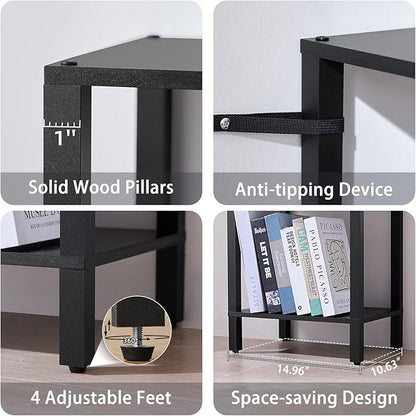 YUFAM 54in Tall Bookshelf 5-Tier Small Narrow Bookcase, Skinny Book Shelf for Small Space, Farmhouse Slim Shelf with Storage, Wood Freestanding Display Thin Bookshelves for Living Room, Office, Black