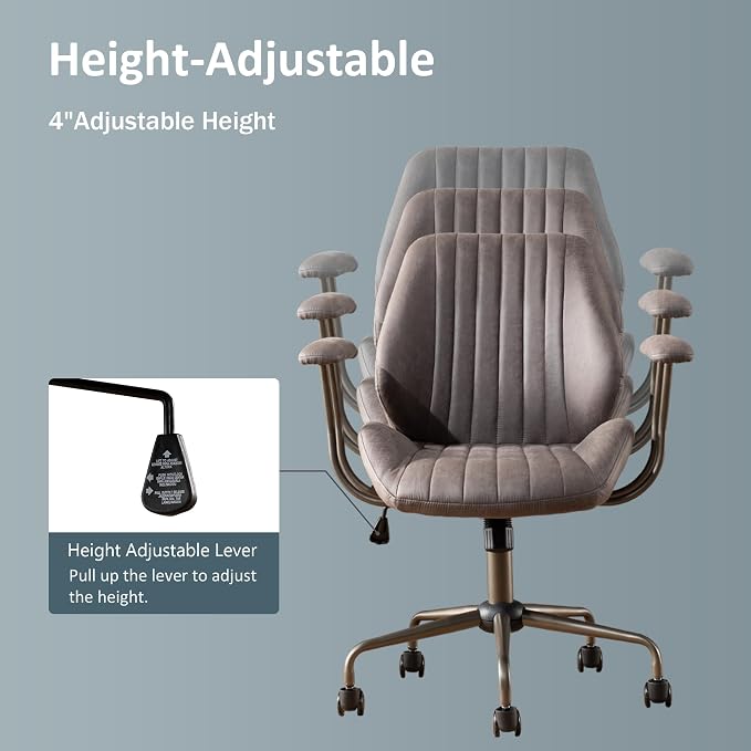 Mid Back Home Office Chair, Mid Century Modern Executive Chair, Comfy Ergonomic Rolling Office Desk Chair with Lumbar Support, Faux Leather Office Chair, Dark Gray