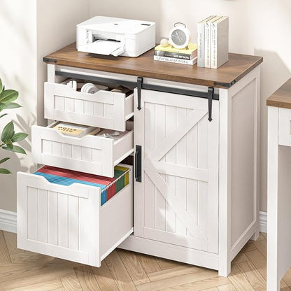 Vabches Lateral File Cabinets with Adjustable Shelf, Farmhouse Filing Cabinet for Home Office, Filing Organization Storage Cabinets with Sliding Barn Door for Hanging Files Letter/A4.