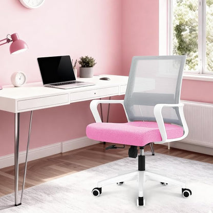 NEO CHAIR Office Desk Chair Gaming Computer Chair Ergonomic Mesh Mid Back with Rolling Wheels Lumbar Support Comfy Swivel Adjustable for Home (Pink)
