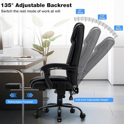 HOFFREE 400lbs Massage Office Chair with 6 Points Vibration Ergonomic Executive Office Chair with Foot Rest Reclining High Back Computer Desk Chairs Black