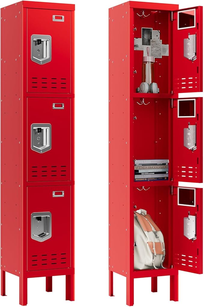 BUTISOW Metal Lockers - 66" Height Steel Lockers for Employees with 3 Door Storage Locker with Card Slot for Employees Gym School Home Office Garage - Assembly Required