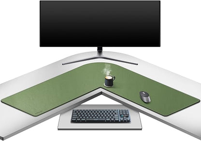 Mydours L-Shape Desk Pad, (38"+38") x 13" Large PU Leather Corner Desk Mat Blotter, XXL Large Waterproof Gaming Mouse Pad, Desktop Protector for Computer Keyboard Home Office (Green)