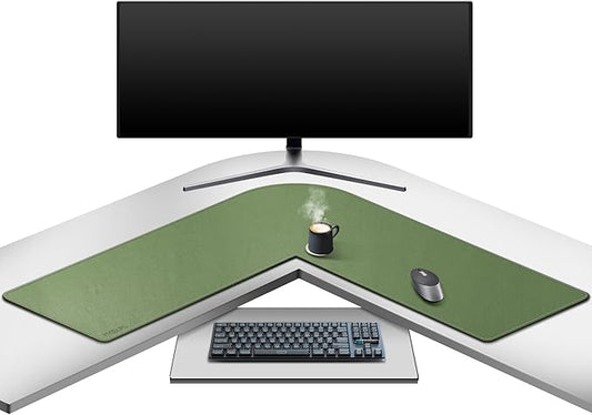 Mydours L-Shape Desk Pad, (38"+38") x 13" Large PU Leather Corner Desk Mat Blotter, XXL Large Waterproof Gaming Mouse Pad, Desktop Protector for Computer Keyboard Home Office (Green)