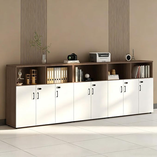 File Cabinet with Password Lock, Wood Lateral Filing Cabinet for Letter/A4 Files, 3 Drawer with Door, Printer Stand with Open Shelves for Home Office