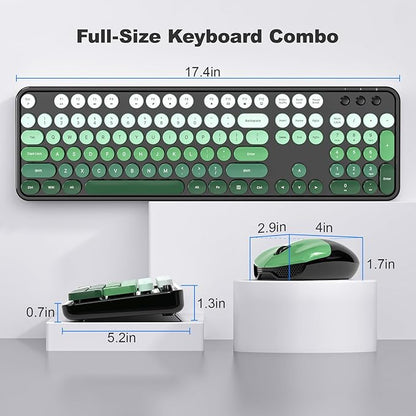 MOFII Wireless Keyboard and Mouse Combo, Retro Full Size Typewriter Keyboard with Number Pad and Sport Car Mouse for PC Computer Desktop Laptop Windows (Black Green)