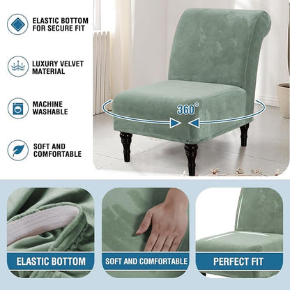 H.VERSAILTEX Armless Accent Chair Covers Thick Velvet Armless Chair Slipcovers High Stretch Chair Covers for Living Room Hotel Machine Washable Furniture Protector with Elastic Bottom, Seagrass