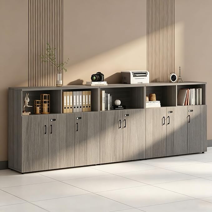 File Cabinet with Password Lock, Wood Lateral Filing Cabinet for Letter/A4 Files, 3 Drawer with Door, Printer Stand with Open Shelves for Home Office