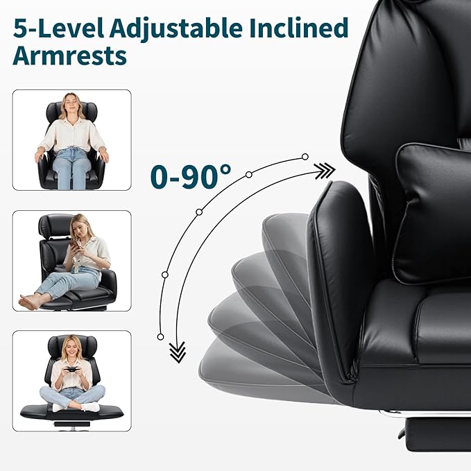 HOFFREE Criss Cross Office Chair with Wheels Ergonomic Office Chair with Reversible Armrest Wide Seat Comfy Desk Chair with Foot Rest for Gaming, Reading, Working (Black,Leather)
