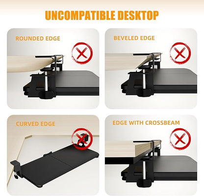 ERGOMAKER Keyboard Tray Under Desk, Pull Out Keyboard Tray with C Clamp Mount, 25.6" (29.7" Including Clamps) x 11.8" Slide-Out Platform Computer Drawer for Typing, Keyboard & Mouse Tray, Black