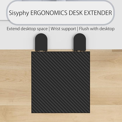 Sisyphy Ergonomics Desk Extender Tray, 9.5x9.1" Punch-Free Clamp on, Foldable Keyboard Drawer Tray, Table Mount Arm Wrist Rest Shelf, Computer Elbow Arm Support