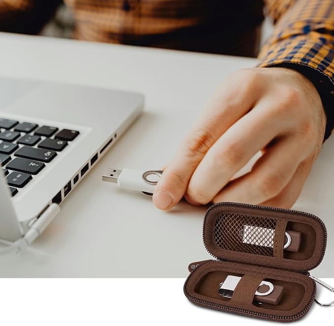 USB Flash Drive Case, SD Card Holder Compatible with Thumb Drive, Memory Cards, SDXC SDHC Storage Bag, Electronic Accessories Organizer for SanDisk for Samsung for Inland (Dark Brown)