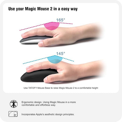 TATOFY Mouse Charger Compatible with Magic Mouse 2 (Lighting) Grip with Wireless Charging Support, Ergonomic Base (Black)