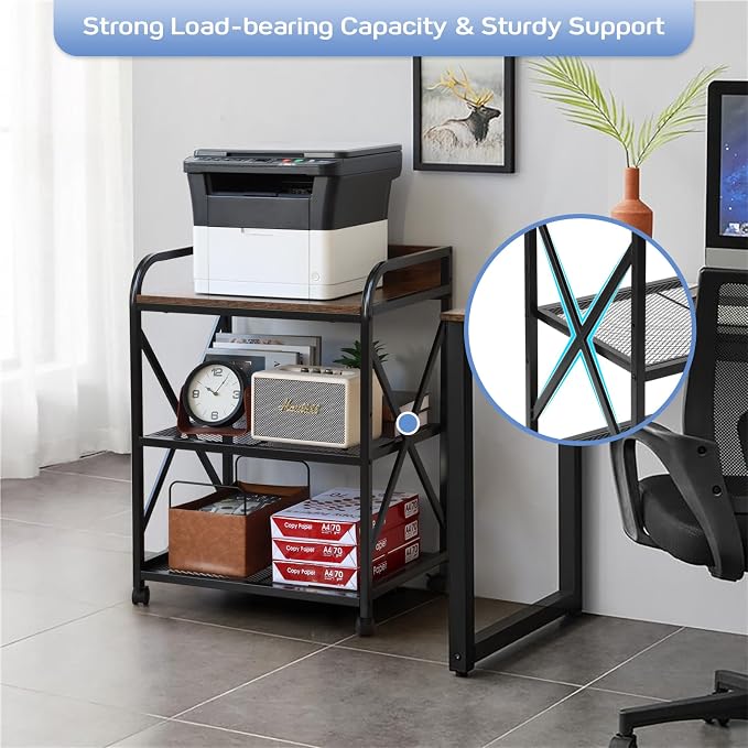 KATHY&BOB Large Printer Stand for Home Office, 23.6 x15.8 x 31.5 Inch Large Printer Table with Adjustable Storage Shelf, 3-Tier Mobile Rolling Printer Shredder Cart with Wheels, Stand for Heat Press
