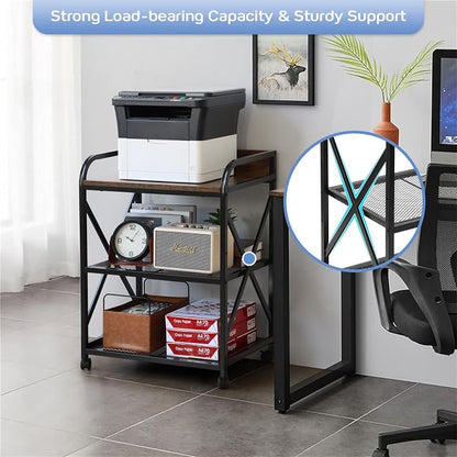 KATHY&BOB Large Printer Stand for Home Office, 23.6 x15.8 x 31.5 Inch Large Printer Table with Adjustable Storage Shelf, 3-Tier Mobile Rolling Printer Shredder Cart with Wheels, Stand for Heat Press