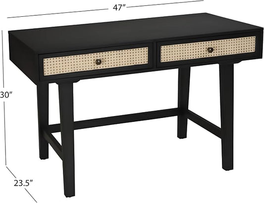 First of a Kind Mid Century Modern Home Office Desk with Drawers - Multi-Functional Writing Desk for Extra Space - Boho Office Desk, Black