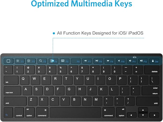 OMOTON Bluetooth Keyboard Compatible with iPad A16 11th 10th Generation, iPad 10.2 (9th/8th/7th), iPad Pro 13/12.9/11 inch, iPad Air/Mini, iPhone and More iOS Devices, Black