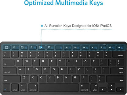 OMOTON Bluetooth Keyboard Compatible with iPad A16 11th 10th Generation, iPad 10.2 (9th/8th/7th), iPad Pro 13/12.9/11 inch, iPad Air/Mini, iPhone and More iOS Devices, Black