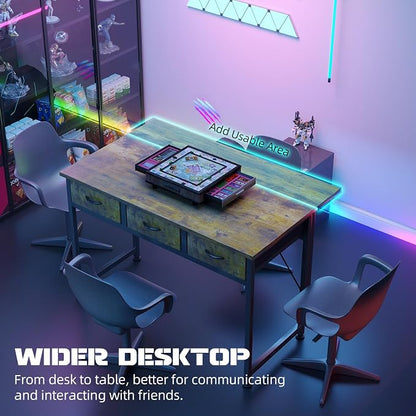 MUTUN Computer Desk with Drawers, 40 Inch Computer Desk with Power Outlet & LED Light, Gaming Desk with Adjustable Monitor Stand & Pegboard, Modern PC Study Writing Table for Bedroom, Rustic Brown