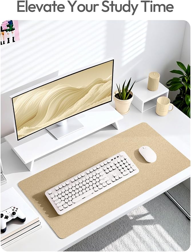 YSAGi Leather Desk Pad Protector, Office Desk Mat, Large Mouse Pad, Non-Slip PU Leather Desk Blotter, Laptop Desk Pad, Waterproof Desk Writing Pad for Office and Home (Gold, 23.6" x 13.8")