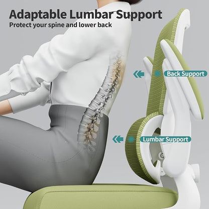 TRALT Office Chair - Ergonomic Desk Chair with Adjustable Lumbar Support, Mesh Computer Chair, Executive Chairs for Home Office Comfortable Lumbar Support (White Green)