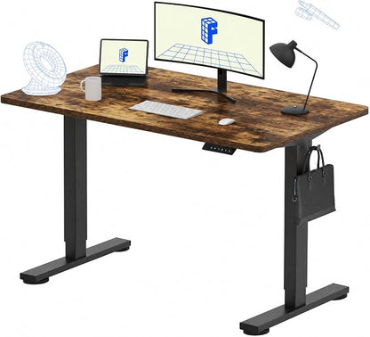FLEXISPOT EN1 One-Piece Standing Desk, 48"x24" Seamless Desktop Electric Height Adjustable Desk for Home Office, Multi-Monitor Setups & Easy Assembly, Rustic (Black Frame)