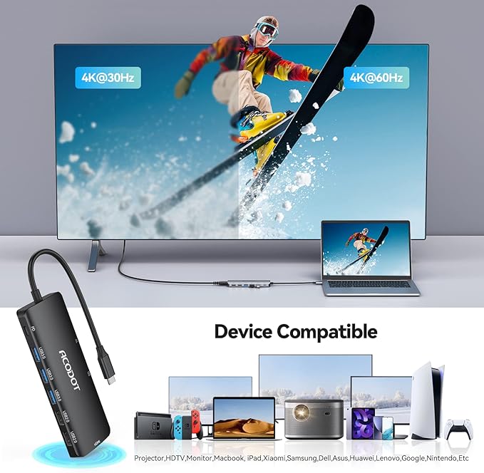 USB C Hub, 9-in-1 Multi-Port USB Adapter, 4K@60Hz HDMI, 100W Max PD, 3 USB3.0(5Gbps) + 2 USB2.0 Data Ports, SD/TF Card Reader for MacBook, iPad Pro, Dell, HP, Lenovo, Windows Laptop, Black