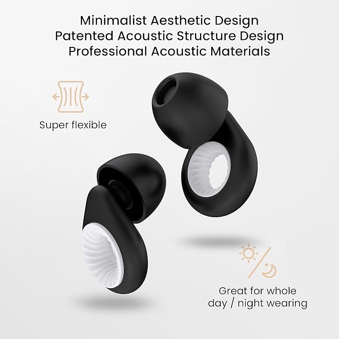 Ear Plugs for Noise Reduction, Reusable High Fidelity Earplugs for Concerts, Musicians, Motorcycles, Study, Parent, Party, Flights & Noise Sensitivity, 25-30dB Noise Cancelling Black White