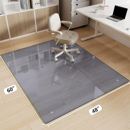 Glass Chair Mat 48" x 60" Heavy Duty Tempered Glass Office Chair Mat, Glass Floor Mat with Round Corner and Polished Edge for Smooth Glide, Office Chair Mat for Carpet, Hardwood Floor,Grey