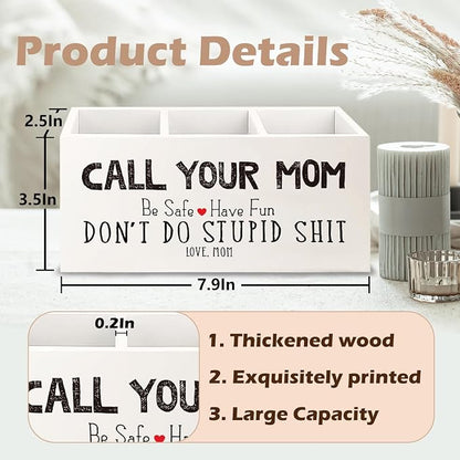 Funny Call Your Mom Wooden Pen Pencil Holder for Office Desk Accessories, Gifts for Freshman Son Daughter College Students Makeup Brush Toothbrush Holder Organizer for Bathroom