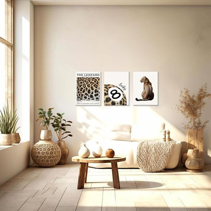 Trendy Leopard Wall Art Set of 3 Preppy Cheetah Wall Art,Funky Lucky 8 Ball Posters Prints Preppy Room Decor Aesthetic Cheetah Print Wall Decor for Girls Bedroom Apartment Dorm,Framed,12x16inch