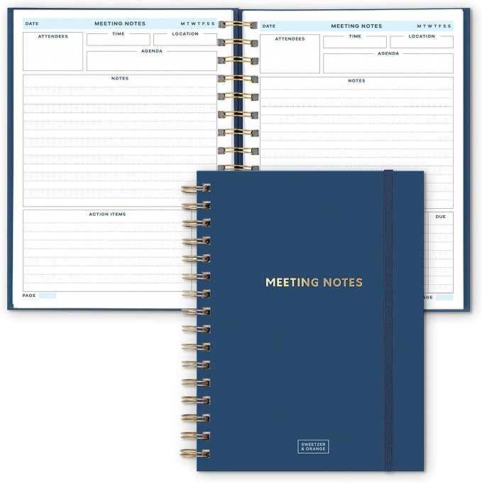 S&O Medium Meeting Notebook for Work - Professional Notepad for Task Organization – Business Scheduler Notepad- Office Journal Organizer Planner –168 Pages Session Notes for Work -, 6.4"x8.4”