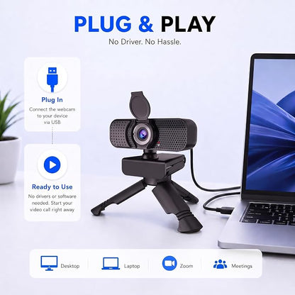 C26 1080P Webcam with Microphone, USB Computer Camera with Privacy Cover, Noise Reducing Mic, Auto Light Correction, 105° Wide Angle, Plug&Play for PC Mac Laptop Zoom Teams Streaming