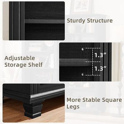 SAVOR LIFE 70" Tall Black Bookshelf,5 Tier Wooden Book Shelf with Adjustable Shelves & Wood Legs,Free Standing Farmhouse Bookcase with Open Display Storage,Vintage Bookshelves for Living Room,Office