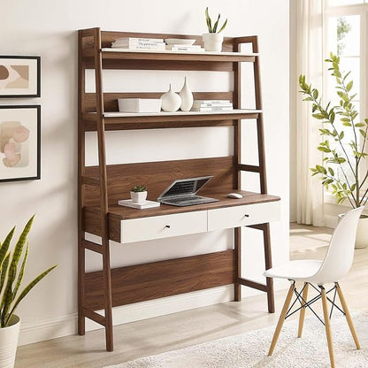 Modway Bixby Home Office Desk with Bookshelf in Walnut White