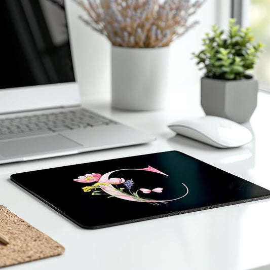Mouse Pad Pinks Flowers Initial Letters Mousepad Desktop Laptop Computer Accessories Home Office Gaming Work Desk Computer Non-Slip Rubber Monogram Floral Alphabet A-Z mousepad (C)