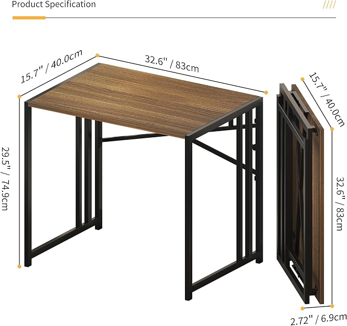 Lutown-Teen Folding Computer Desk 32 inch Writing Gaming Computer Camping Table, No Assembly Required Home Office Desk, Espresso
