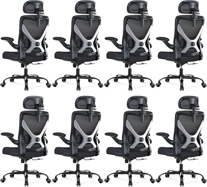 Ergonomic Office Chair - X-Shaped Computer Desk Chair Comfy, Gaming Chair, Office Chair with Lumbar Support, Mesh Office Chairs with Headrests, Desk Chair for Long Hours, Black Silver, Pack of 8